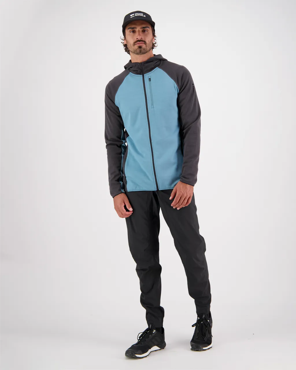 100606-1029-662 - Approach Merino Gridlock Hood - Ash Blue / Shale - Mens