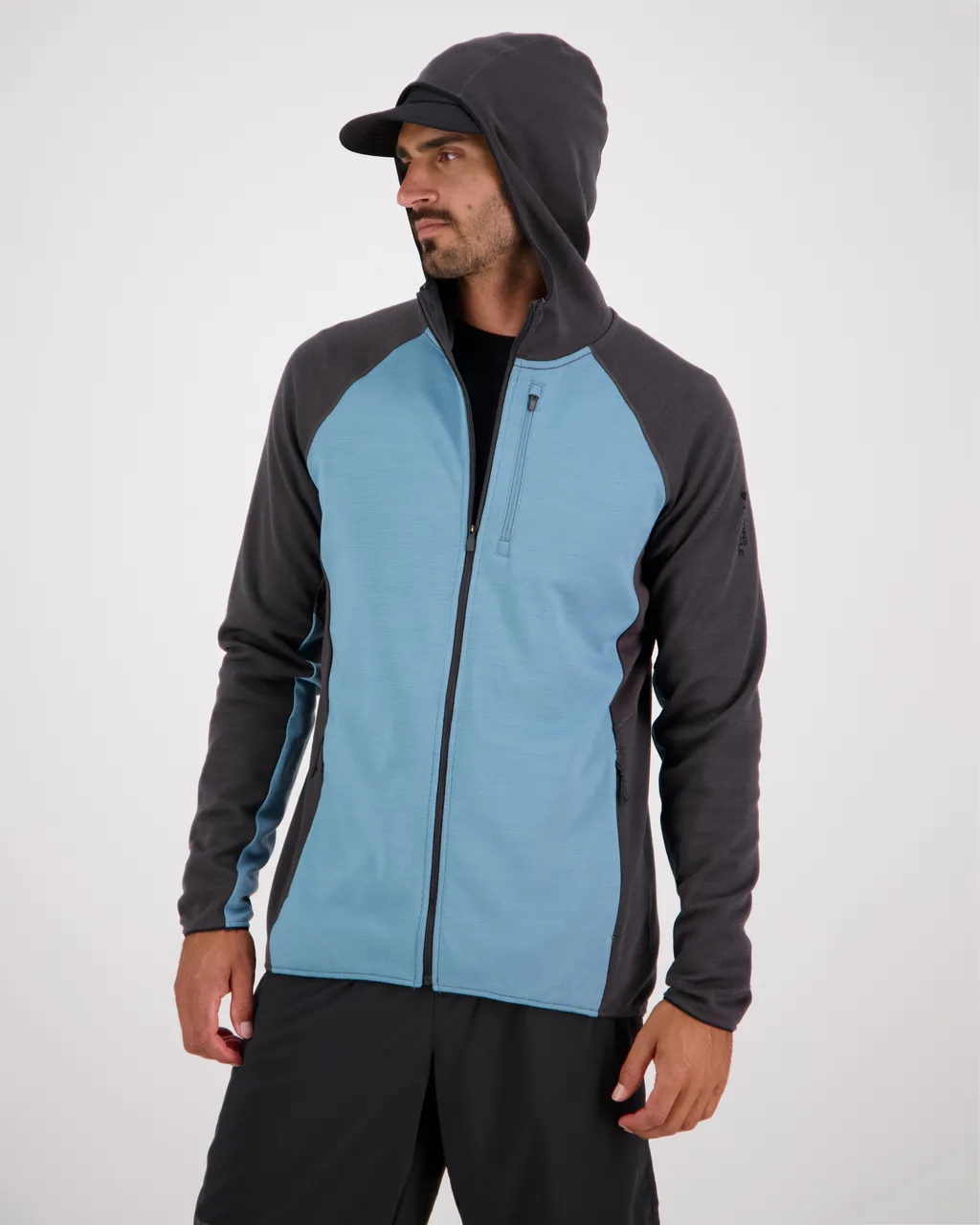 100606-1029-662 - Approach Merino Gridlock Hood - Ash Blue / Shale - Mens