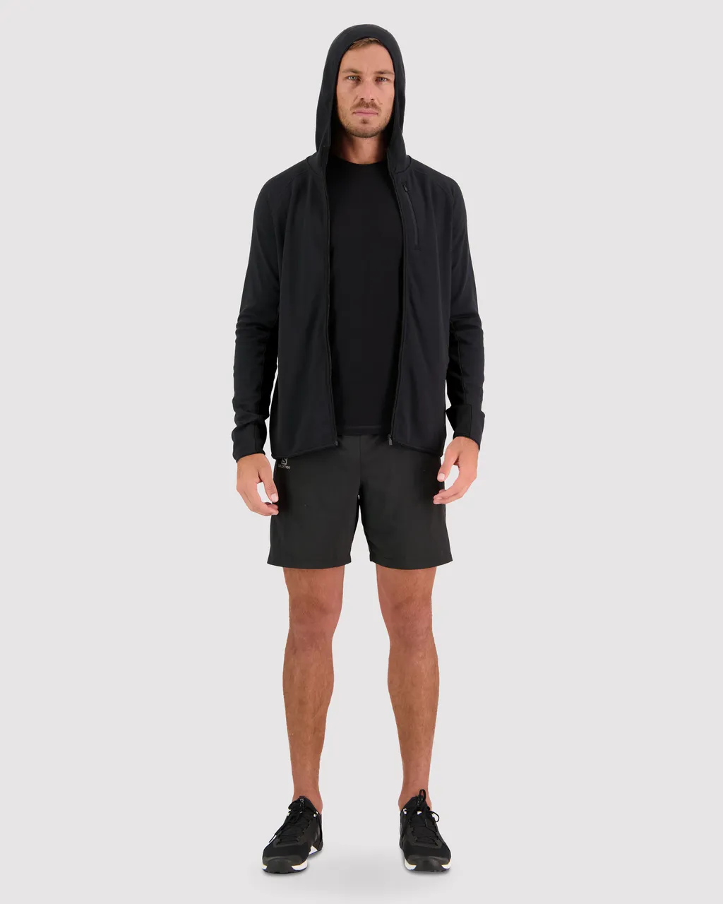 100606-1029-001 - Approach Merino Gridlock Hood - Black - Mens