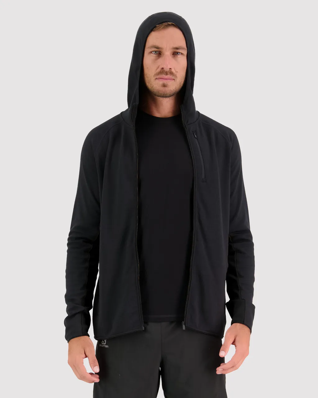 100606-1029-001 - Approach Merino Gridlock Hood - Black - Mens