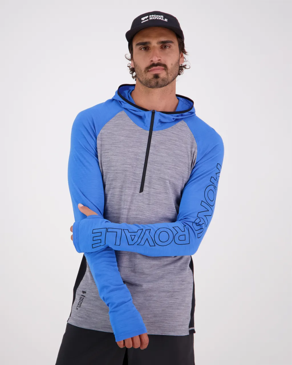 100078-1165-718 - Temple Merino Air-Con Hood - Blue Gravel - Mens