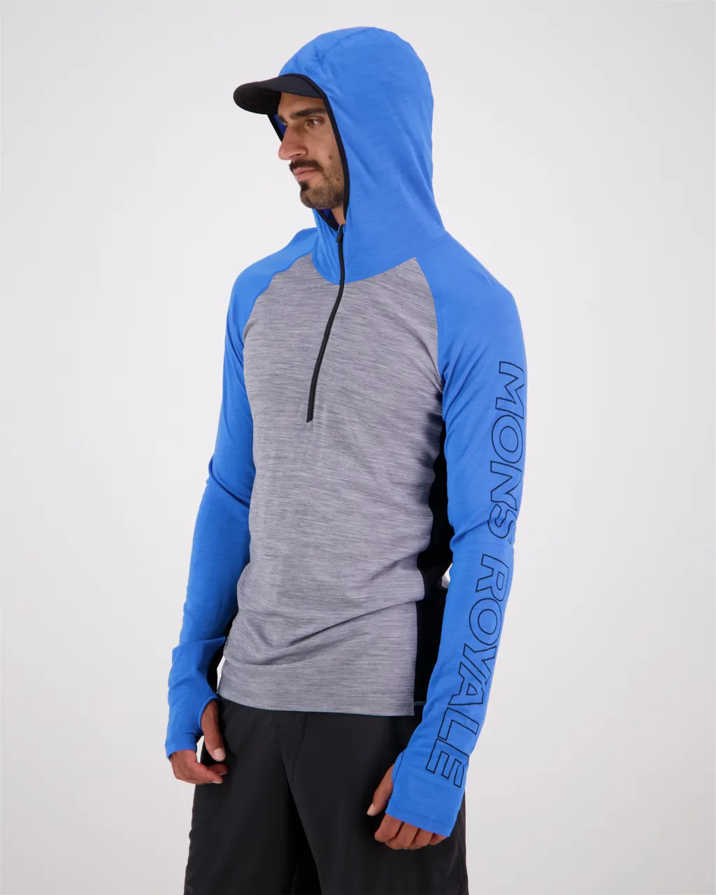 100078-1165-718 - Temple Merino Air-Con Hood - Blue Gravel - Mens