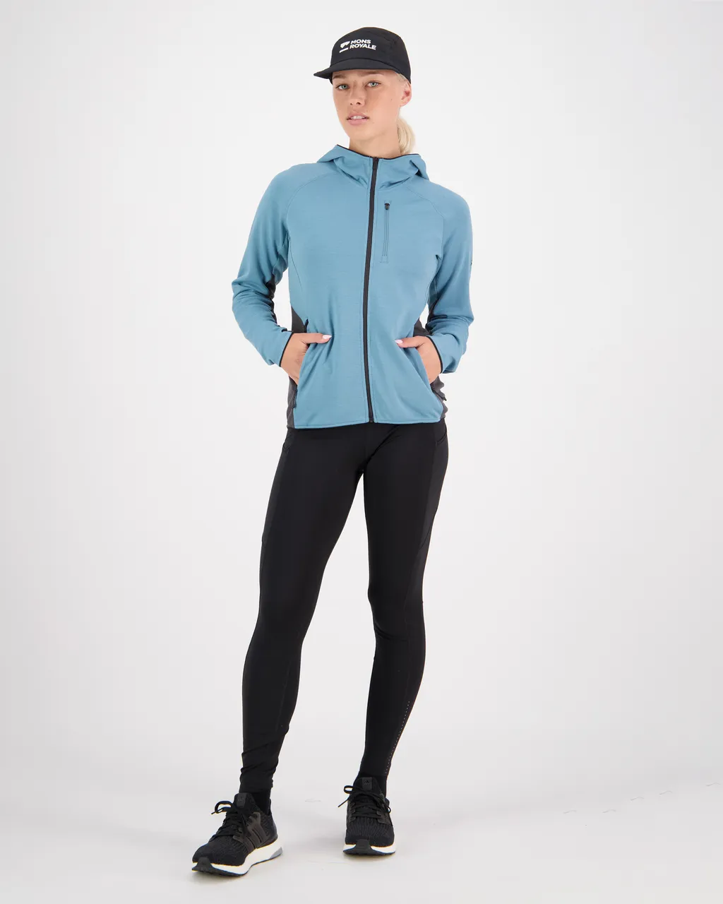 100610-1029-662 - Approach Merino Gridlock Hood - Ash Blue / Shale - Womens