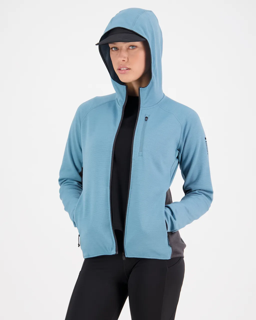 100610-1029-662 - Approach Merino Gridlock Hood - Ash Blue / Shale - Womens