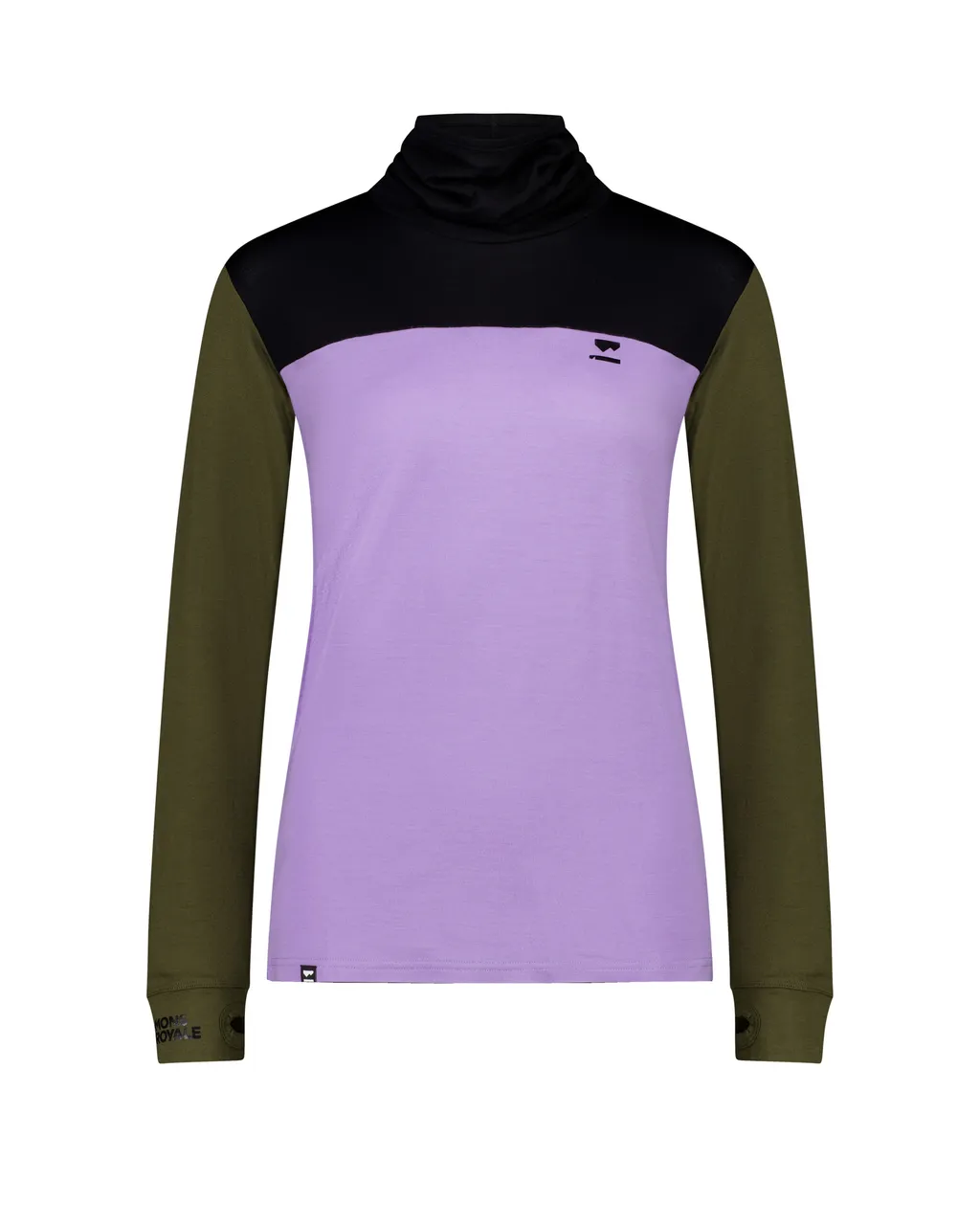 100248-1169-821-201 Womens Yotei Merino High Neck Long Sleeve Lupin / Dark Olive / Black