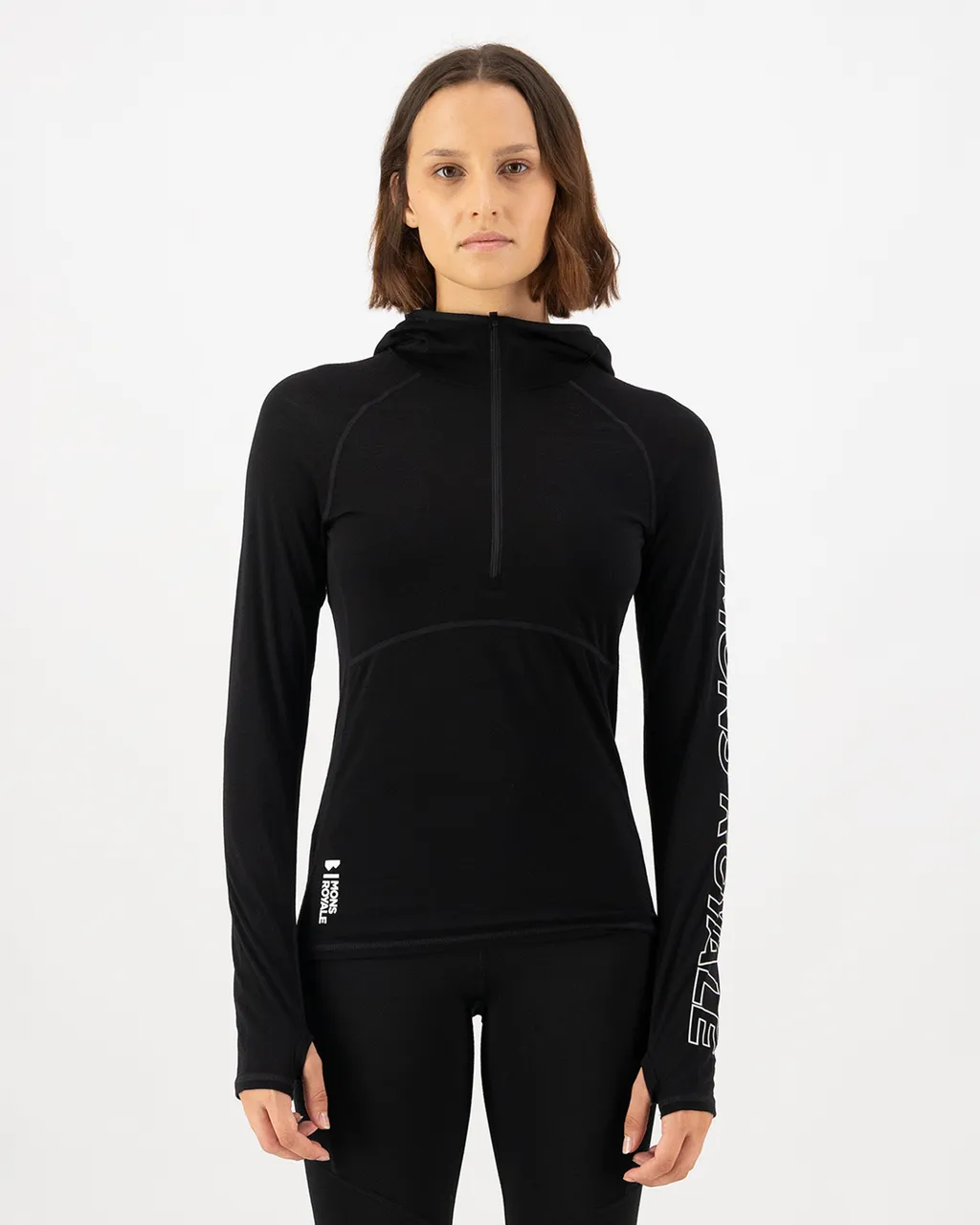 100028-1165-001-101 Womens Bella Merino Long Sleeve Hood Black