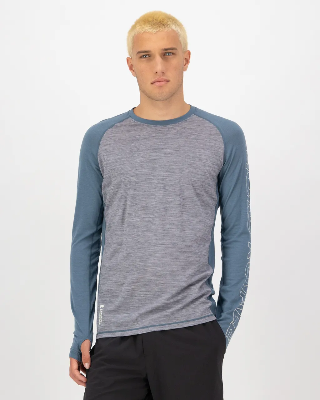 100079-1165-887-101 Mens Temple Merino Long Sleeve Grey Heather / Goblin Blue