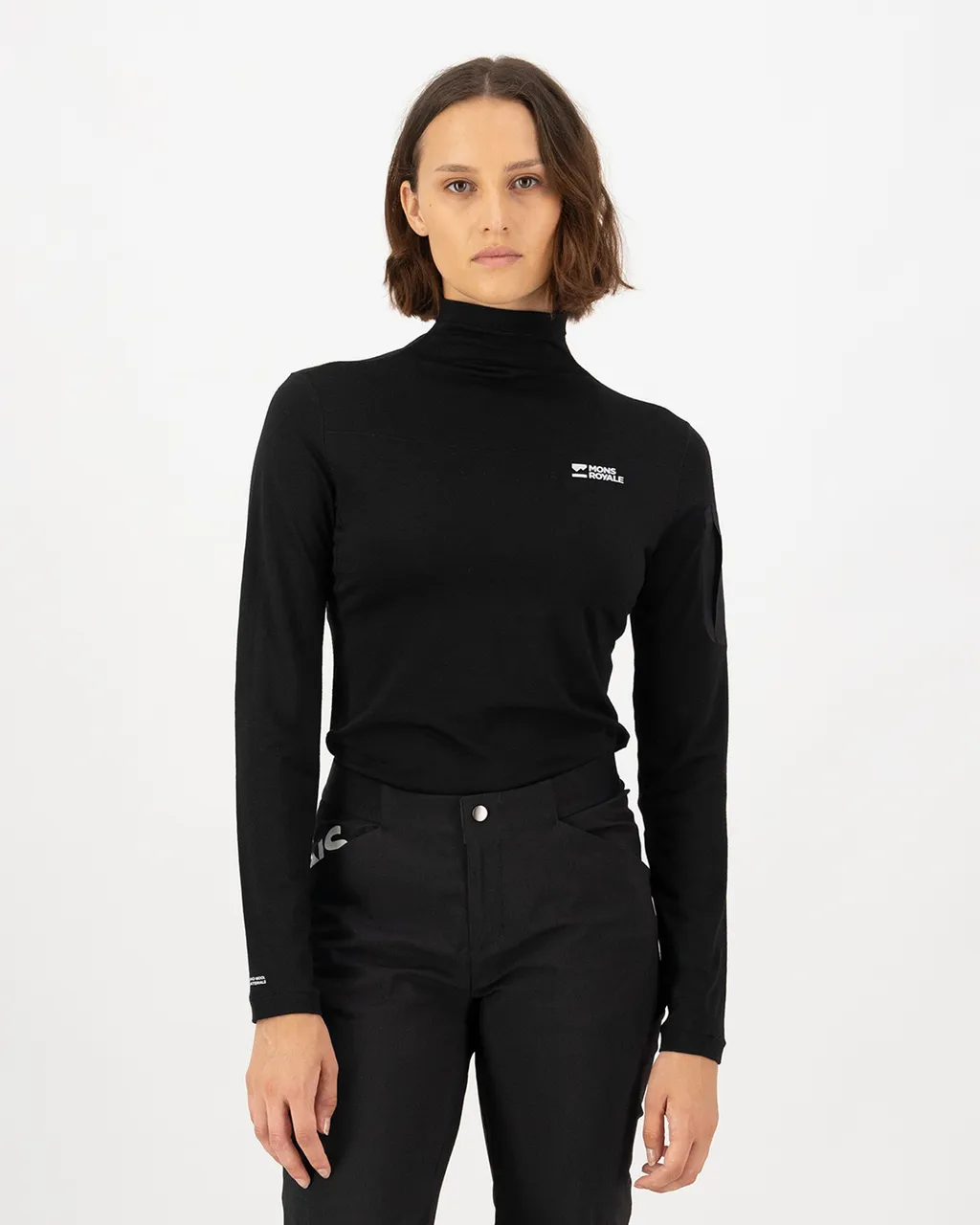 100717-1171-001-101 Womens Diversion Merino Mock Neck Long Sleeve Black