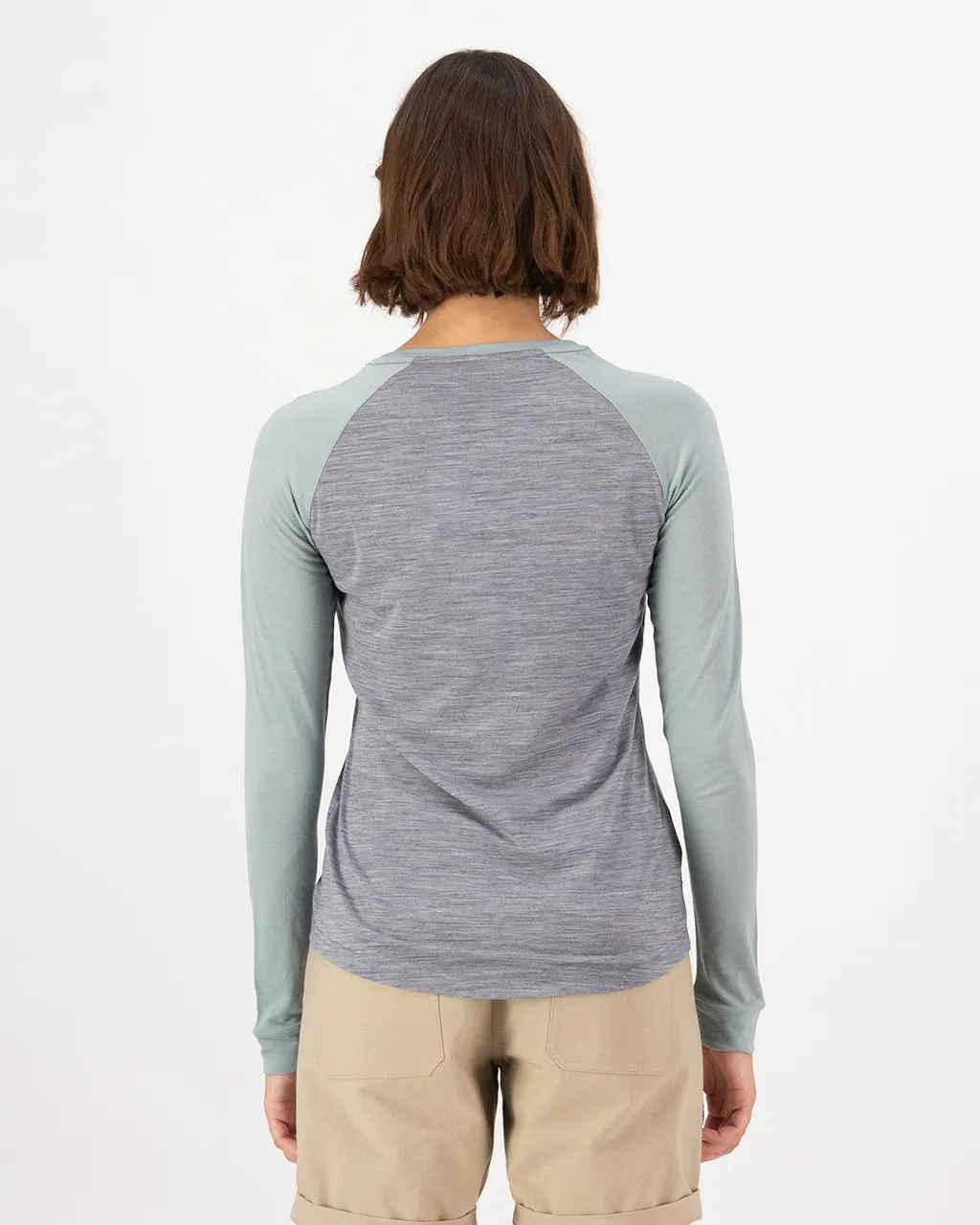 100498-1139-885-102 Womens Icon Merino Raglan Long Sleeve Grey Heather / Dew