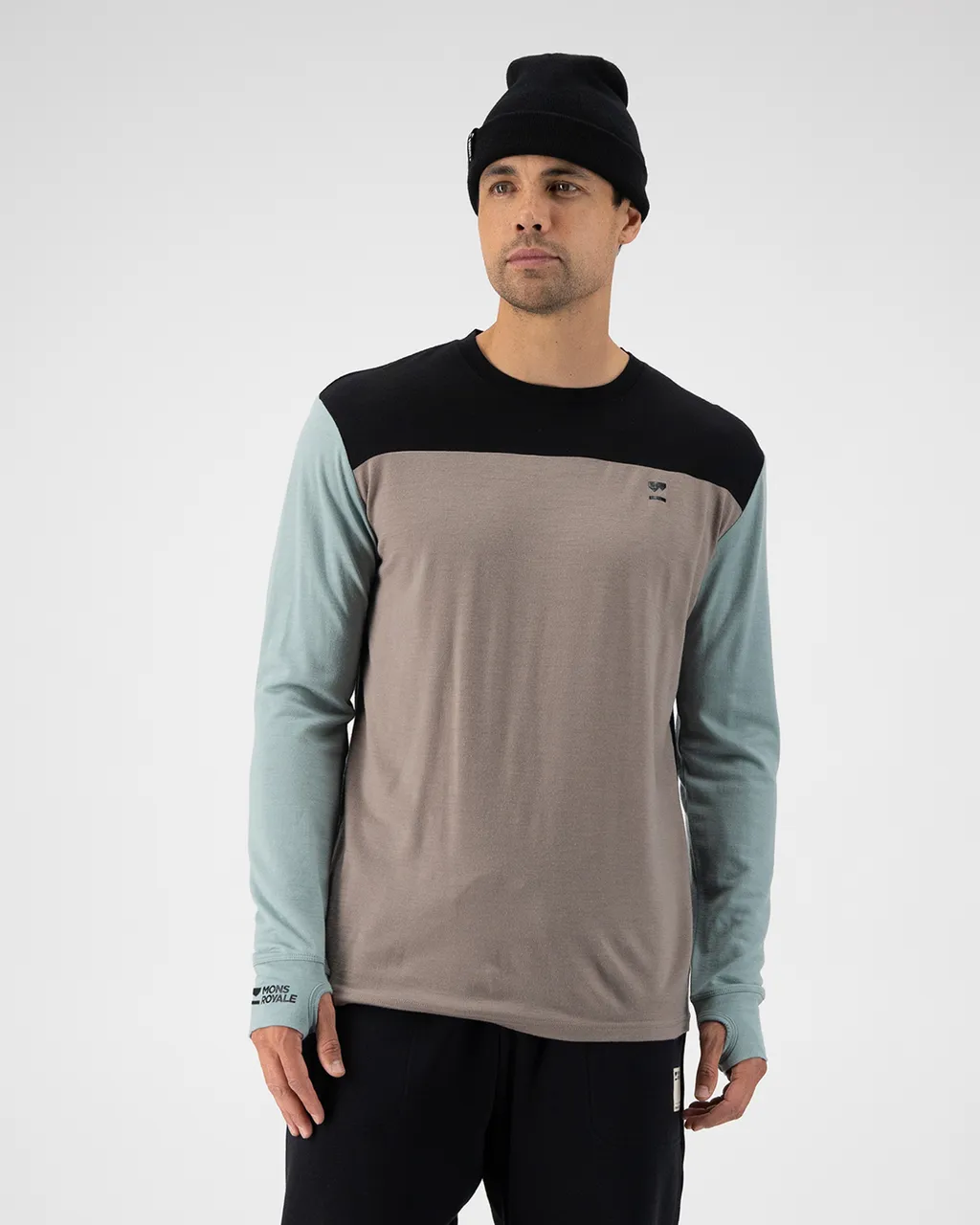 100072-1169-838-101 Mens Yotei Merino Long Sleeve Dew / Cinder / Black