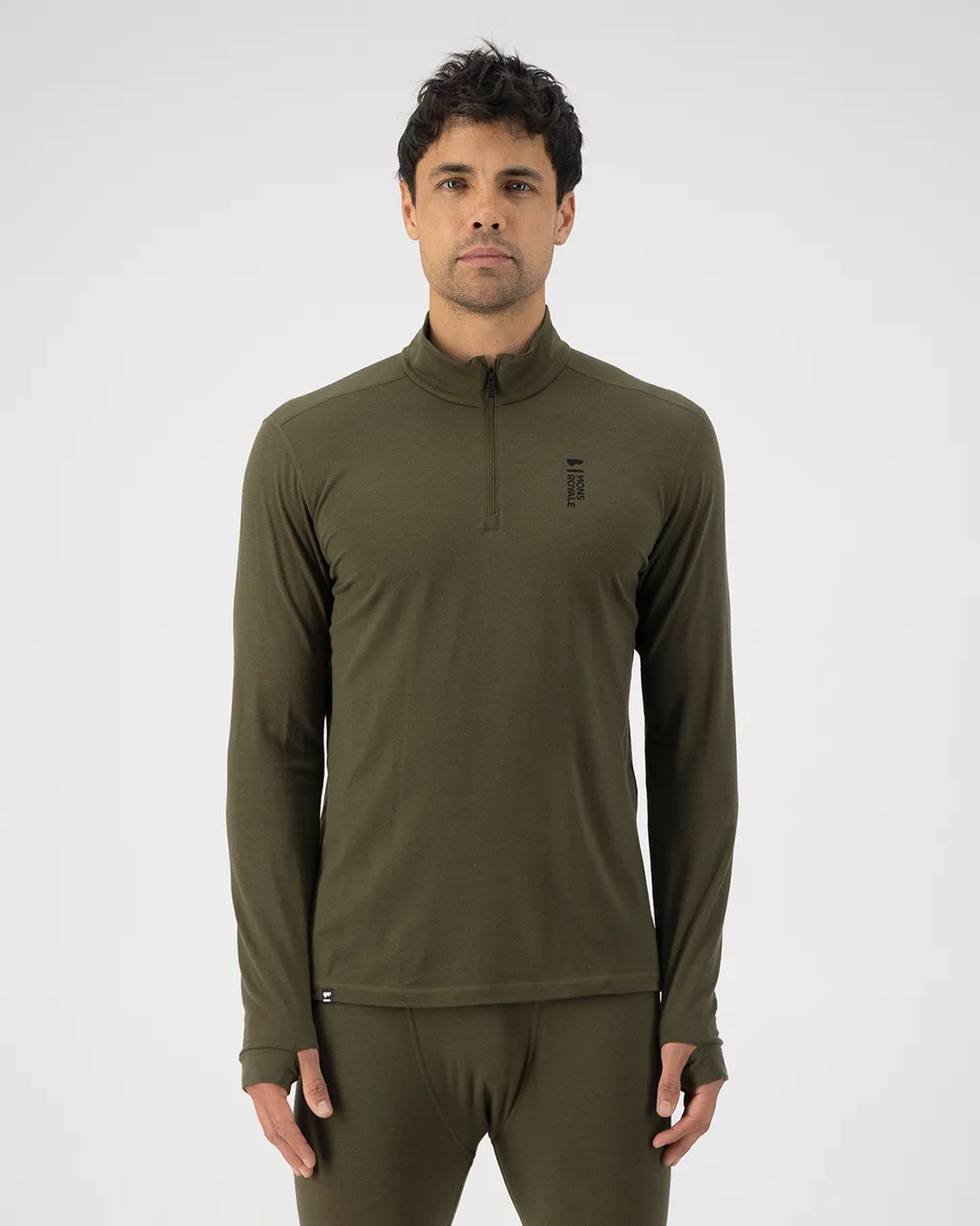 100500-1165-299-101 Mens Cascade Merino Base Layer 1/4 Zip Long Sleeve Dark Olive