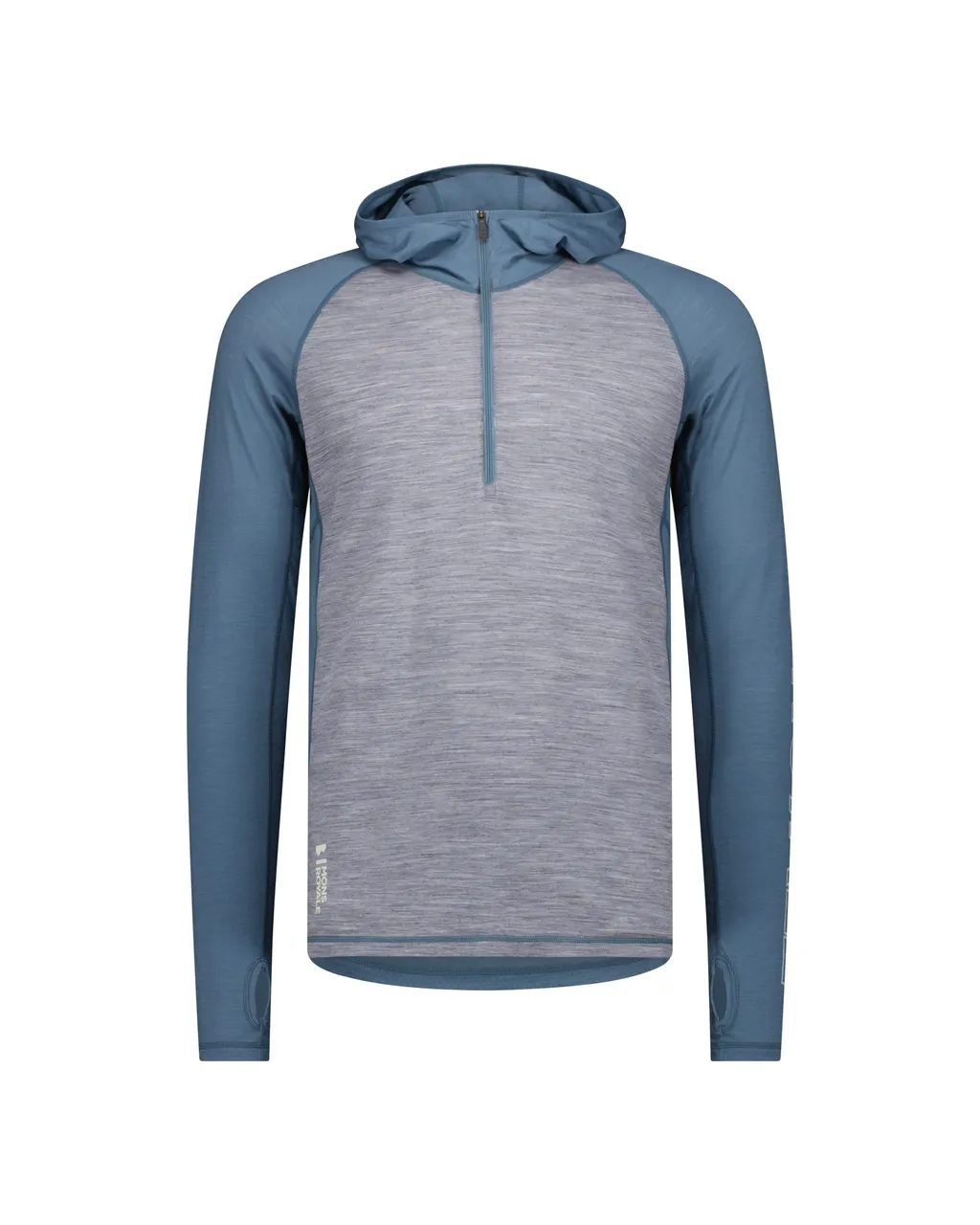 100078-1165-887-201 Mens Temple Merino Long Sleeve Hood Grey Heather / Goblin Blue