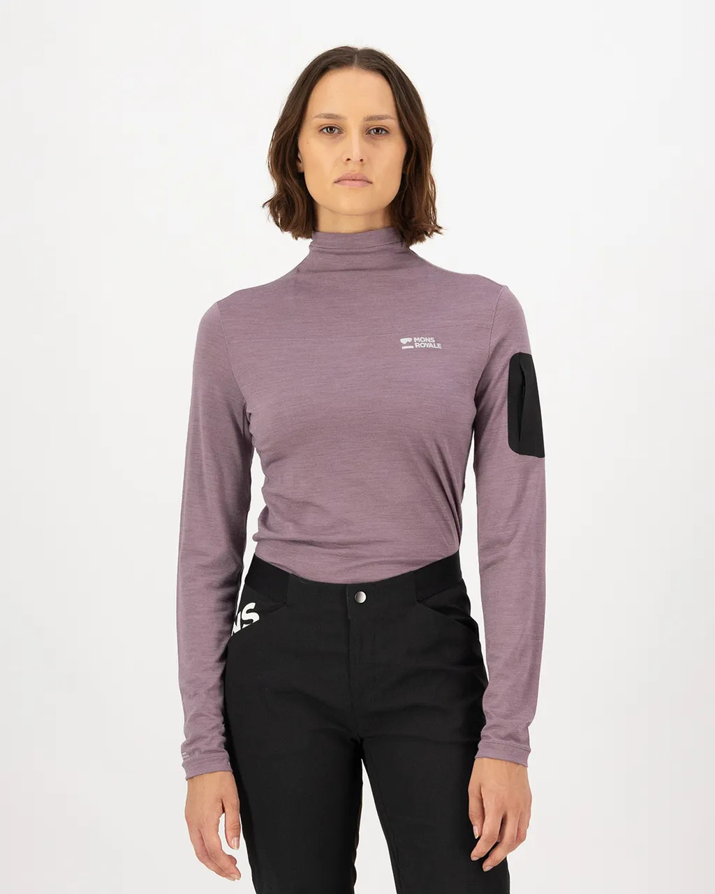 100717-1171-175-101 Womens Diversion Merino Mock Neck Long Sleeve Mauve