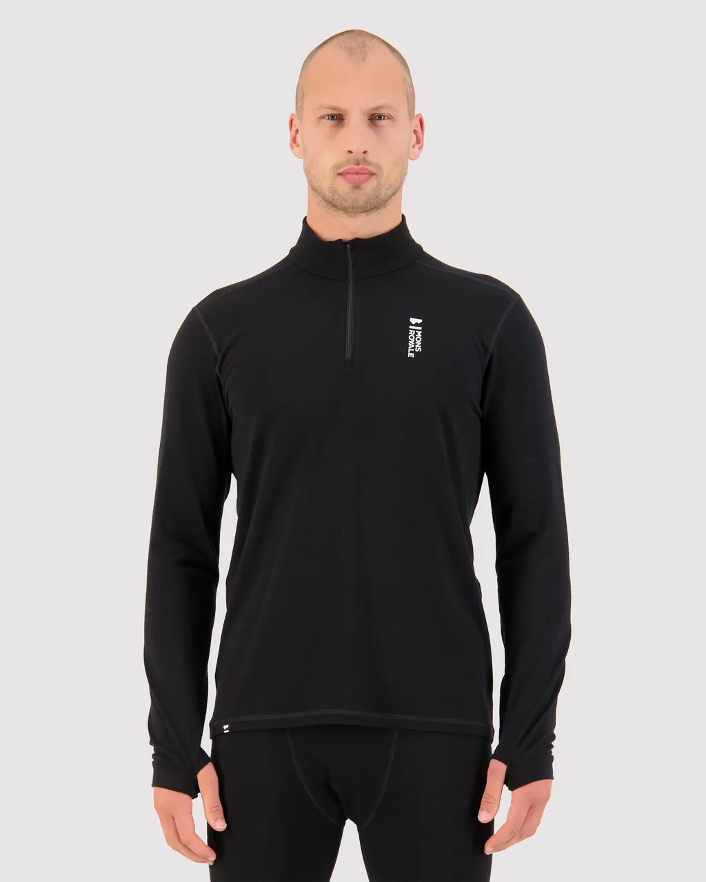 100500-1165-001-101 Mens Cascade Merino Base Layer 1/4 Zip Long Sleeve Black