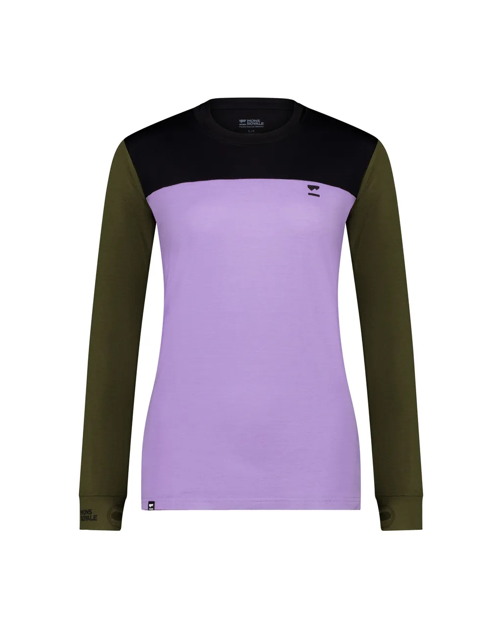100022-1169-821-201 Womens Yotei Merino Long Sleeve Lupin / Dark Olive / Black