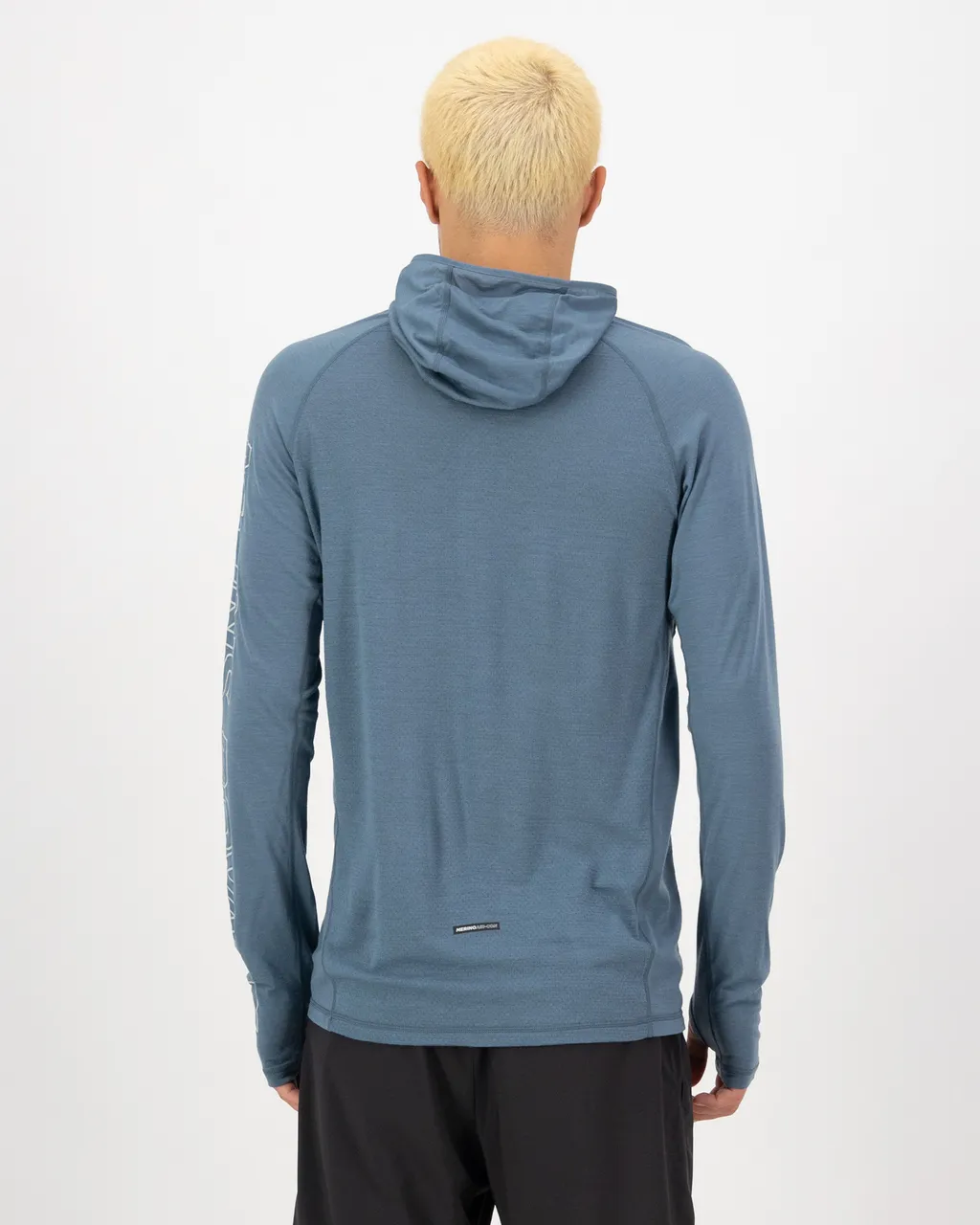 100078-1165-887-102 Mens Temple Merino Long Sleeve Hood Grey Heather / Goblin Blue