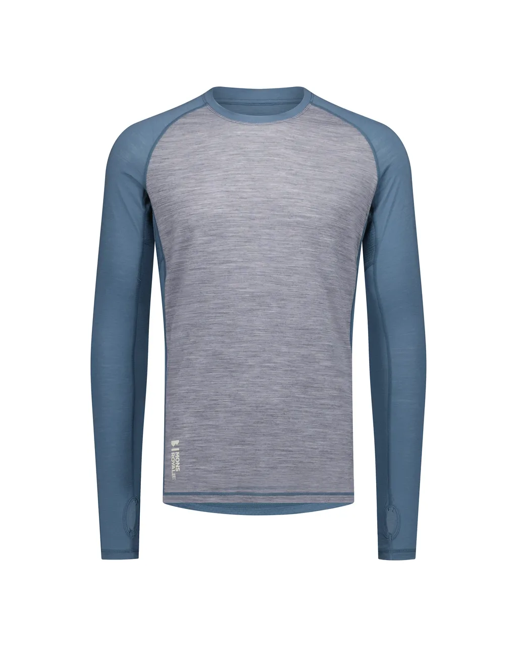 100079-1165-887-201 Mens Temple Merino Long Sleeve Grey Heather / Goblin Blue