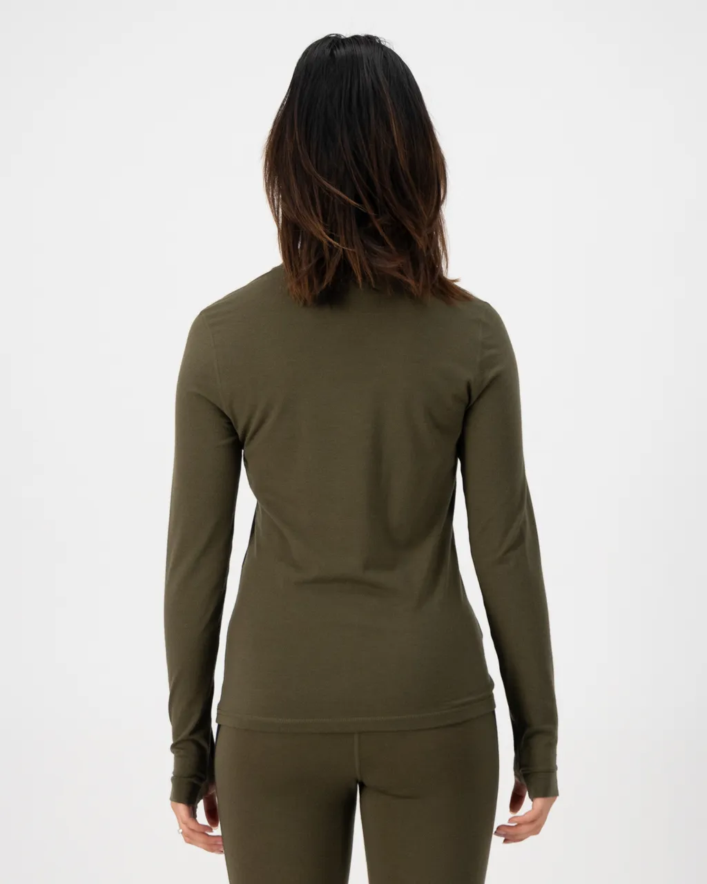 100503-1165-299-102 Womens Cascade Merino Base Layer Long Sleeve Dark Olive