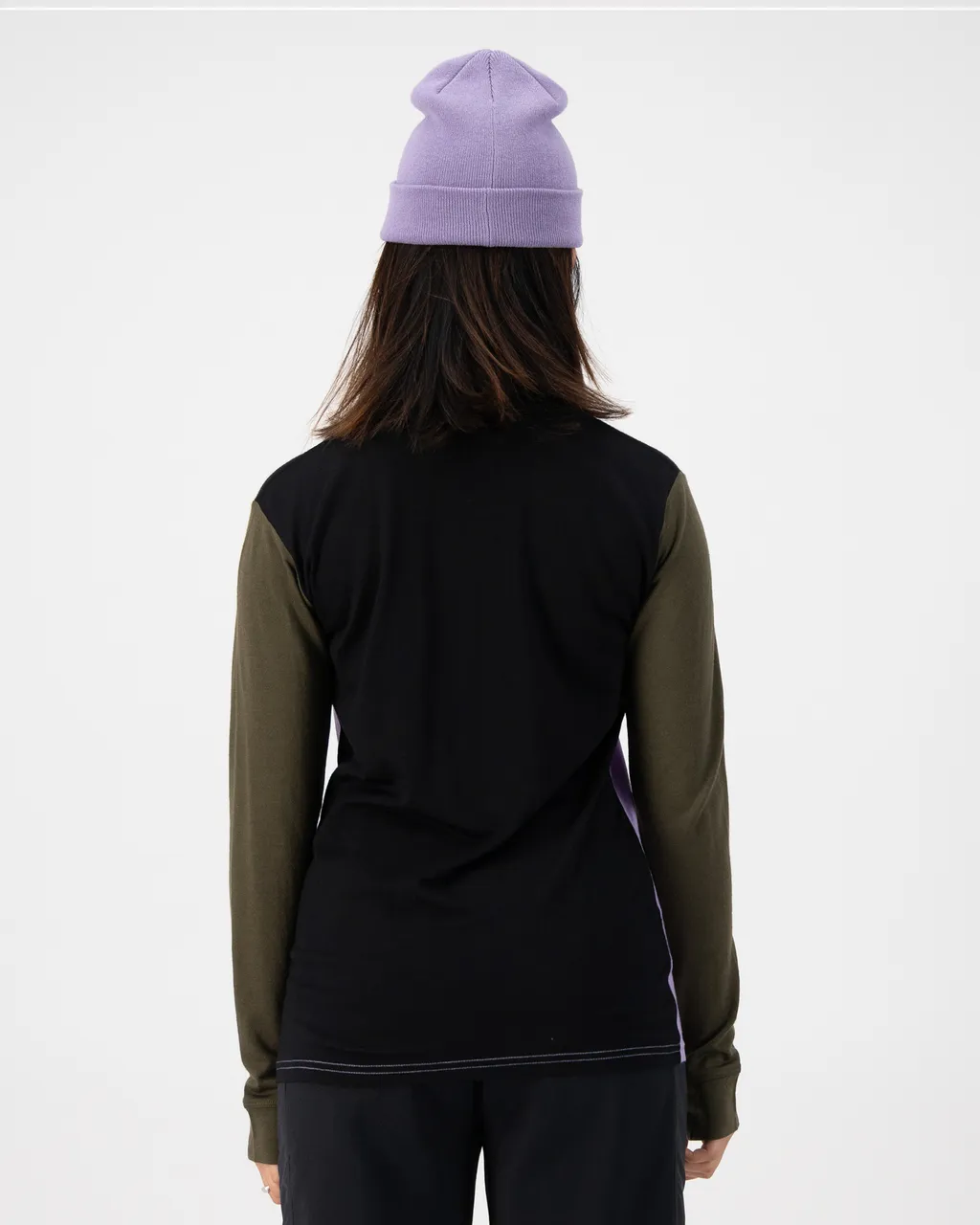 100248-1169-821-102 Womens Yotei Merino High Neck Long Sleeve Lupin / Dark Olive / Black