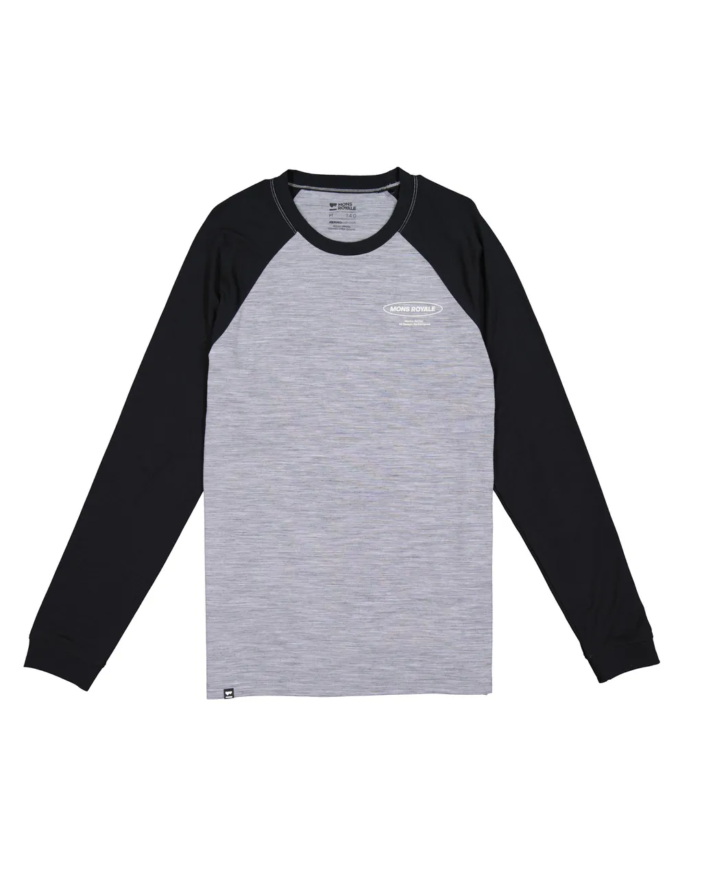 100497-1231-673-202 Mens Icon Merino Raglan Long Sleeve Grey Heather / Black