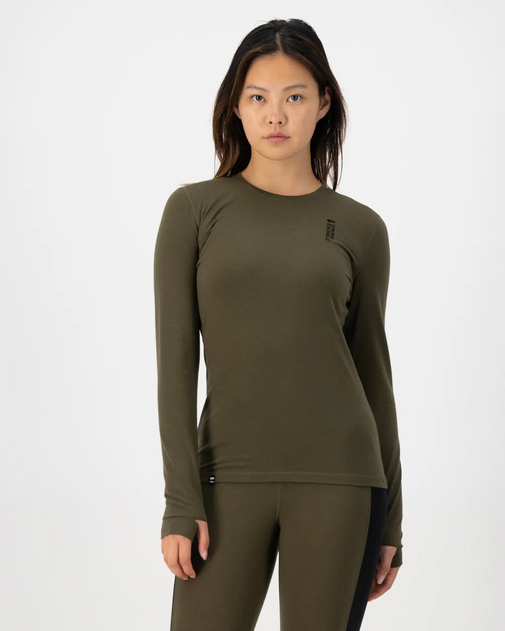 100503-1165-299-101 Womens Cascade Merino Base Layer Long Sleeve Dark Olive