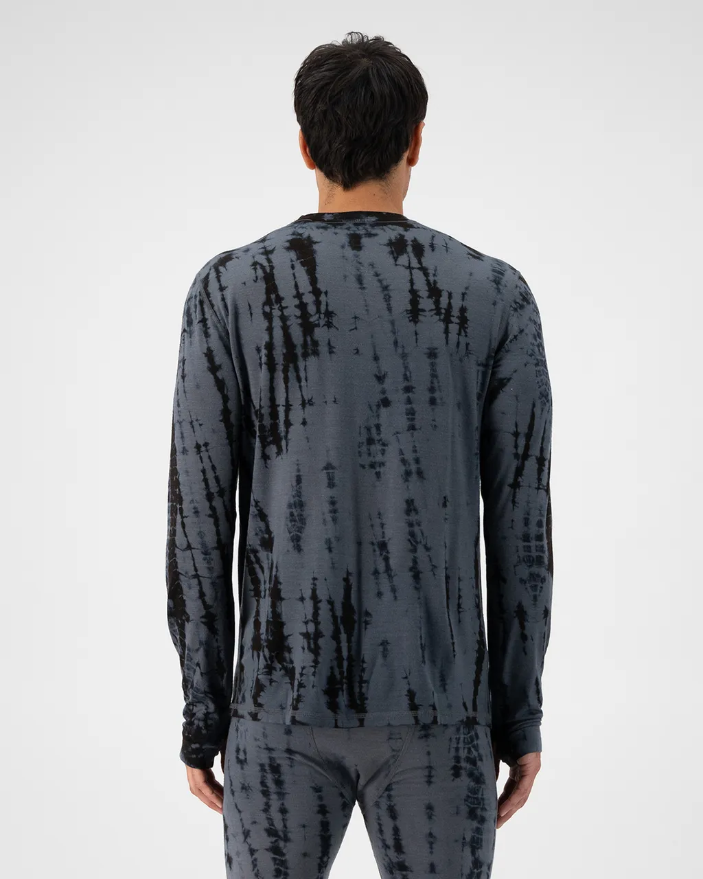 100703-1165-809-102 Mens Cascade Merino Base Layer Long Sleeve Grey Tie Dye