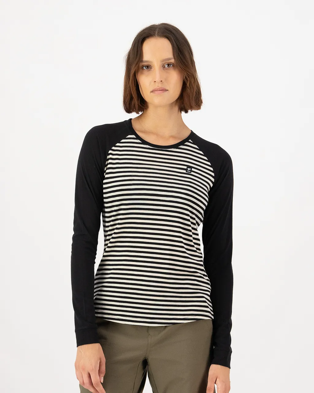 100498-1227-883-101 Womens Icon Merino Raglan Long Sleeve Mr Stripe / Black