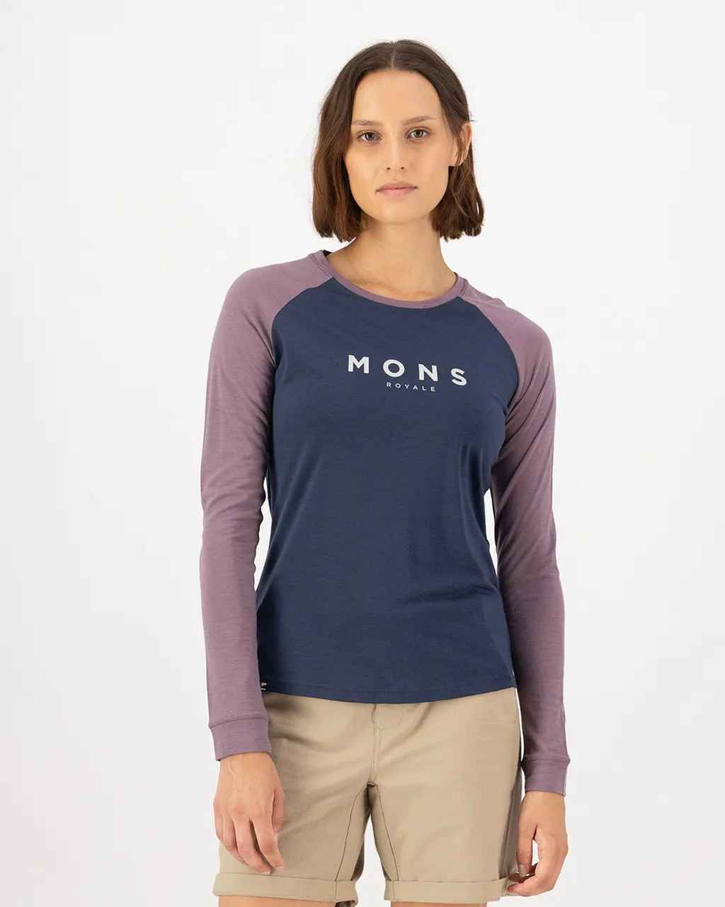 100498-1139-884-101 Womens Icon Merino Raglan Long Sleeve Midnight / Mauve
