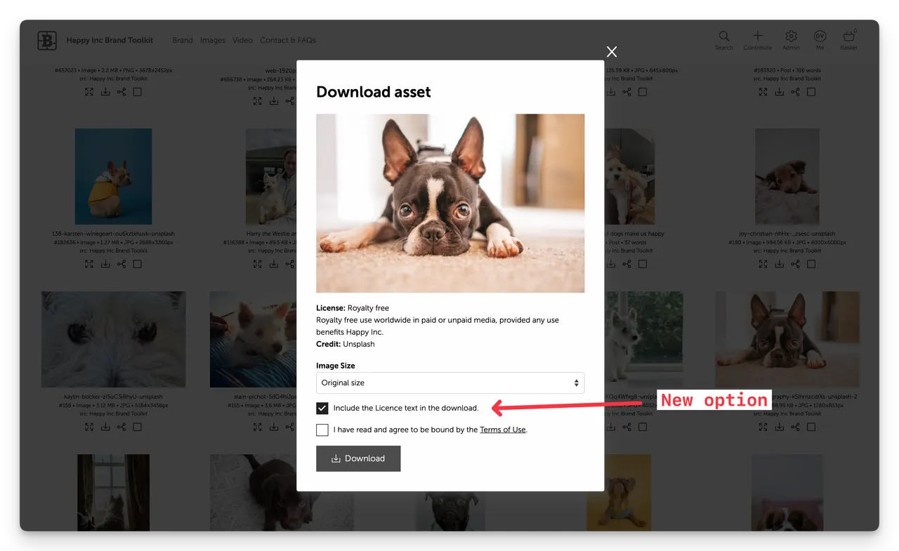 Brandkit download with licence attachment checkbox selected@2x