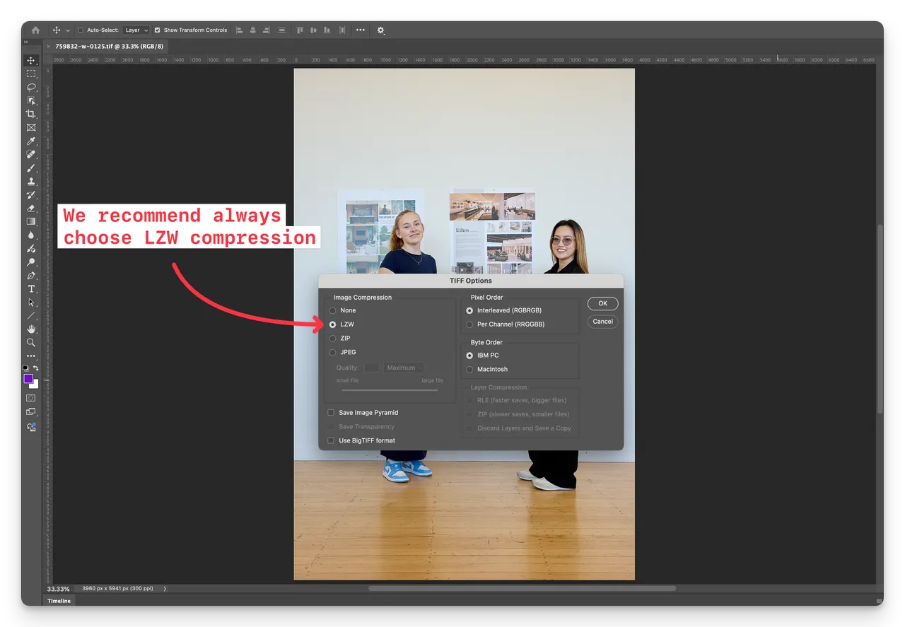 photoshop choose lzw when saving