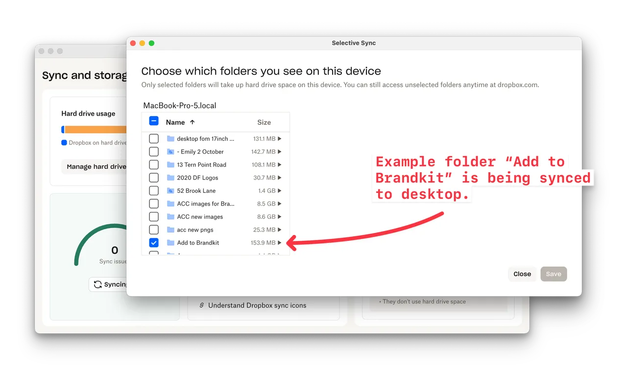 dropbox select older for desktop syc screenshot