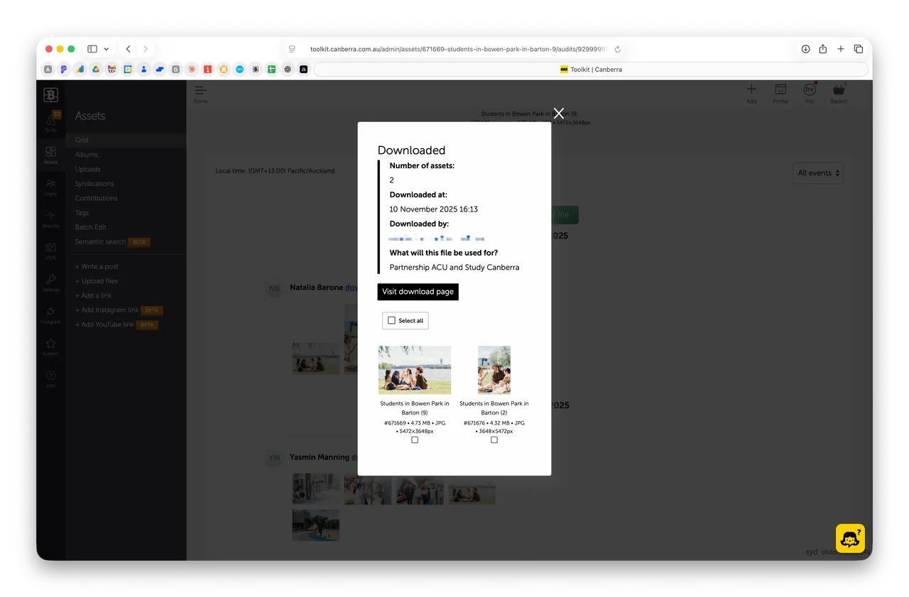 Brandkit download pop-up from audit examle Brand Canberra