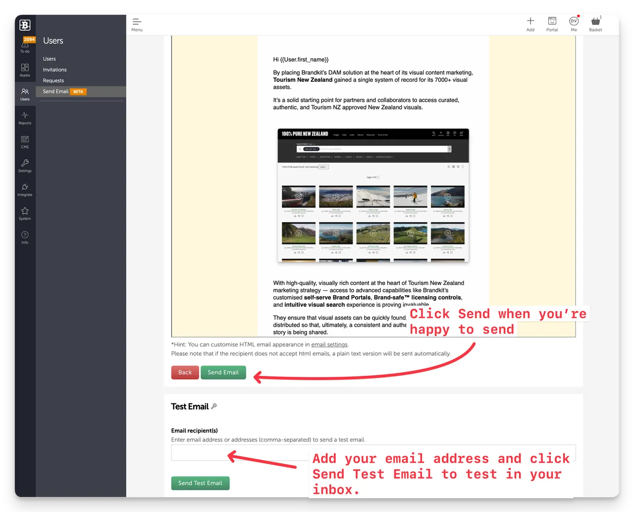 Brandkit  send custom email review
