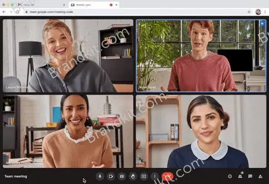 Four colleagues join a video meeting from separate home offices.