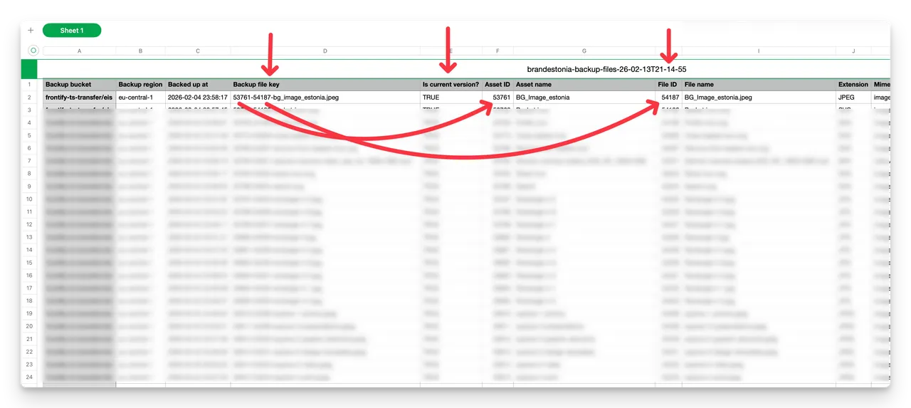Brandkit asset metadata report with versions