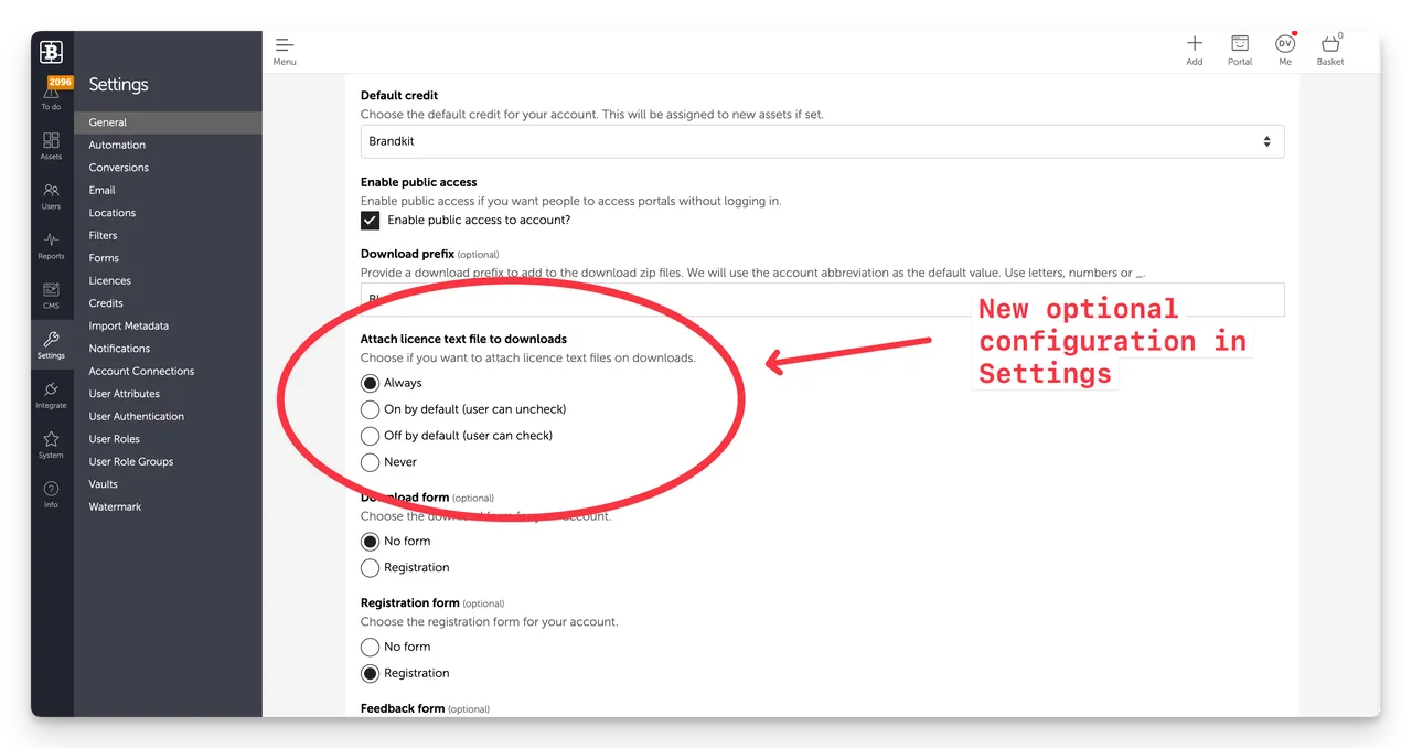 Brandkit Licence Text configuration