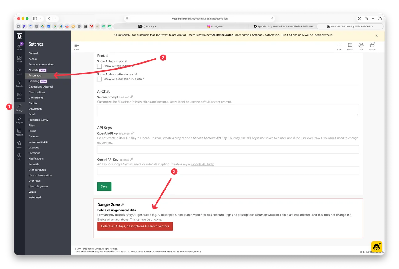 Brandkit delete all AI metadata