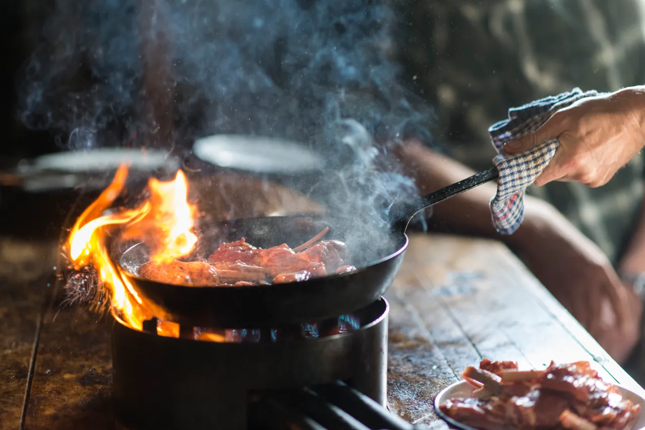 Chef cooks the lamb
