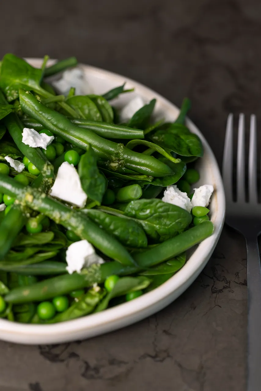 Bean, Pea, and Spinach Salad with Feta