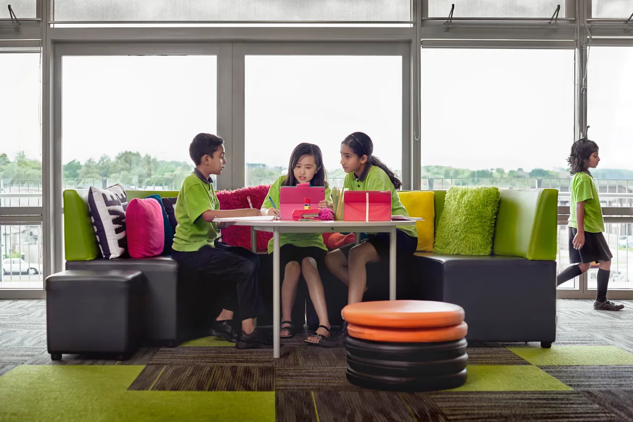 Children in an open learning space at a New Zealand school