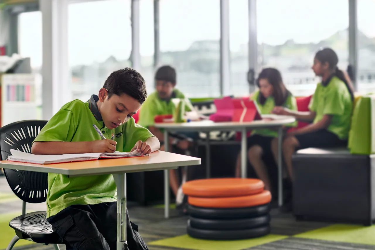 New Zealand child focused on independent learning at desk