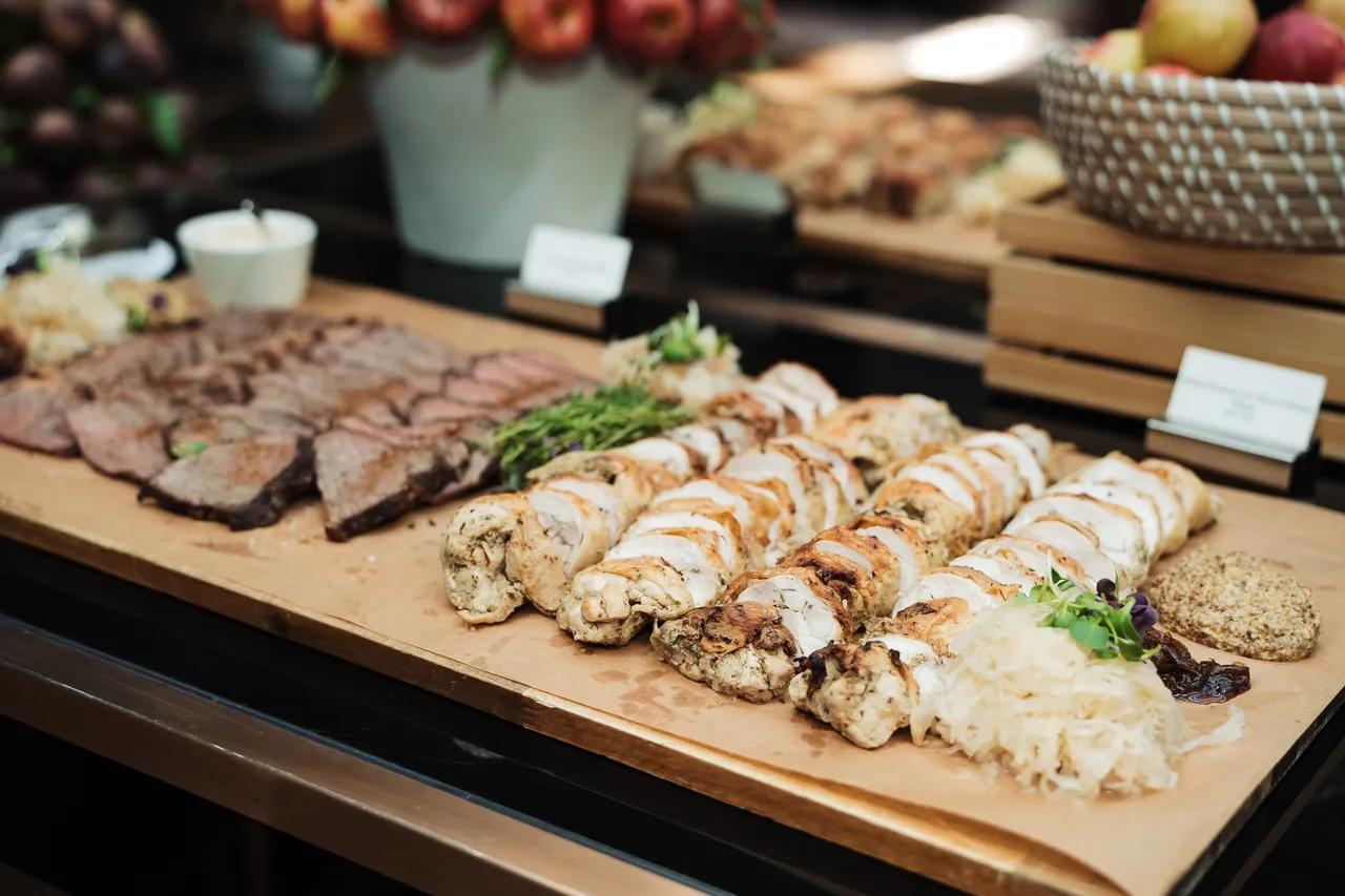Plated chicken and beef