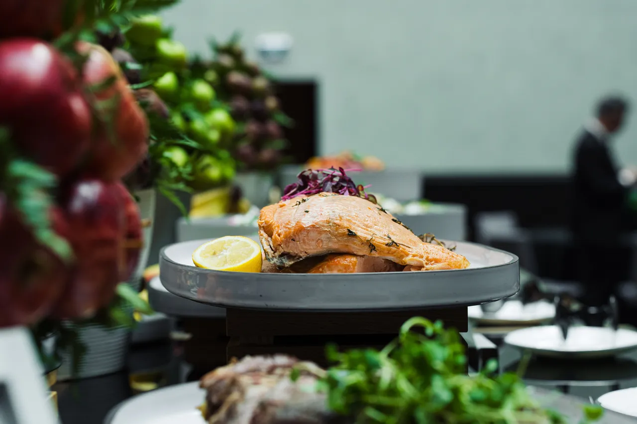 Plated cooked salmon