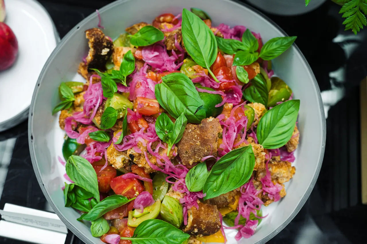 Gourmet basil tomato dish 