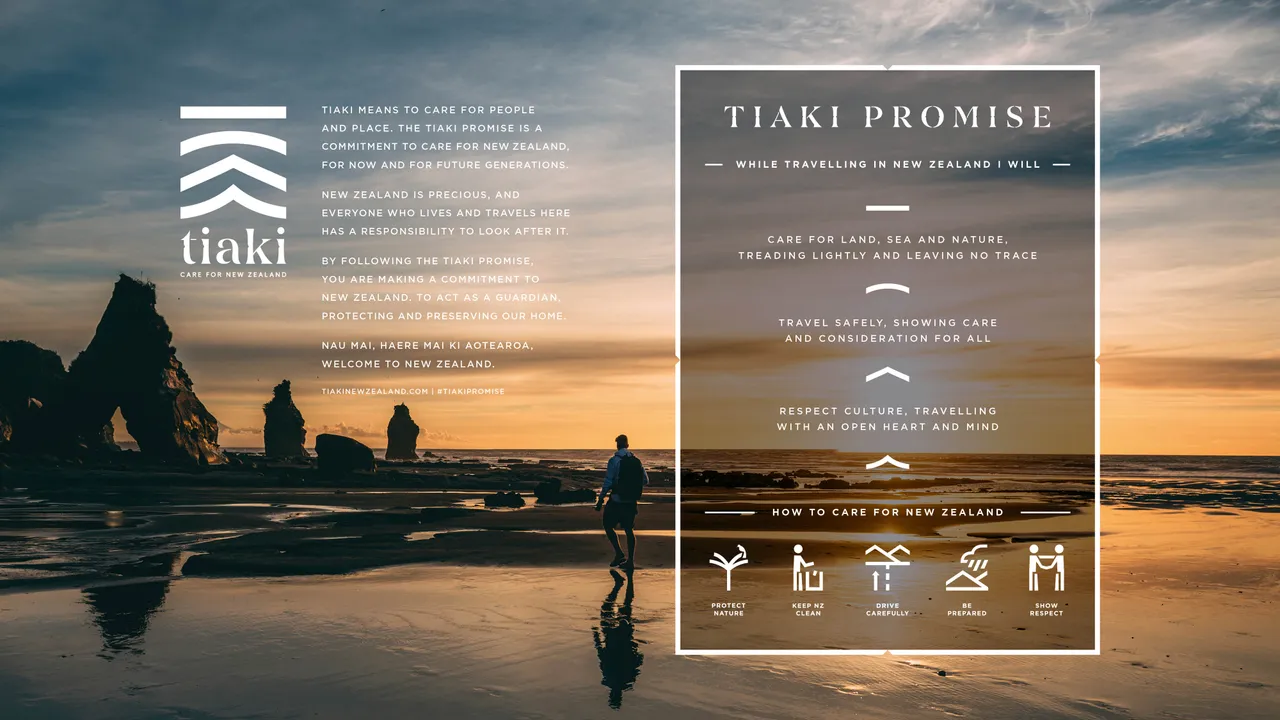 Tiaki information with blue beach
