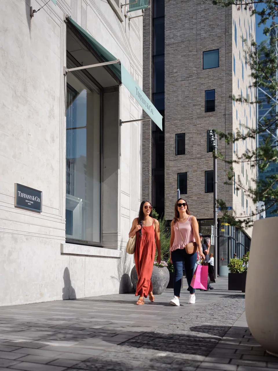 Two smiling woman shopping around the City