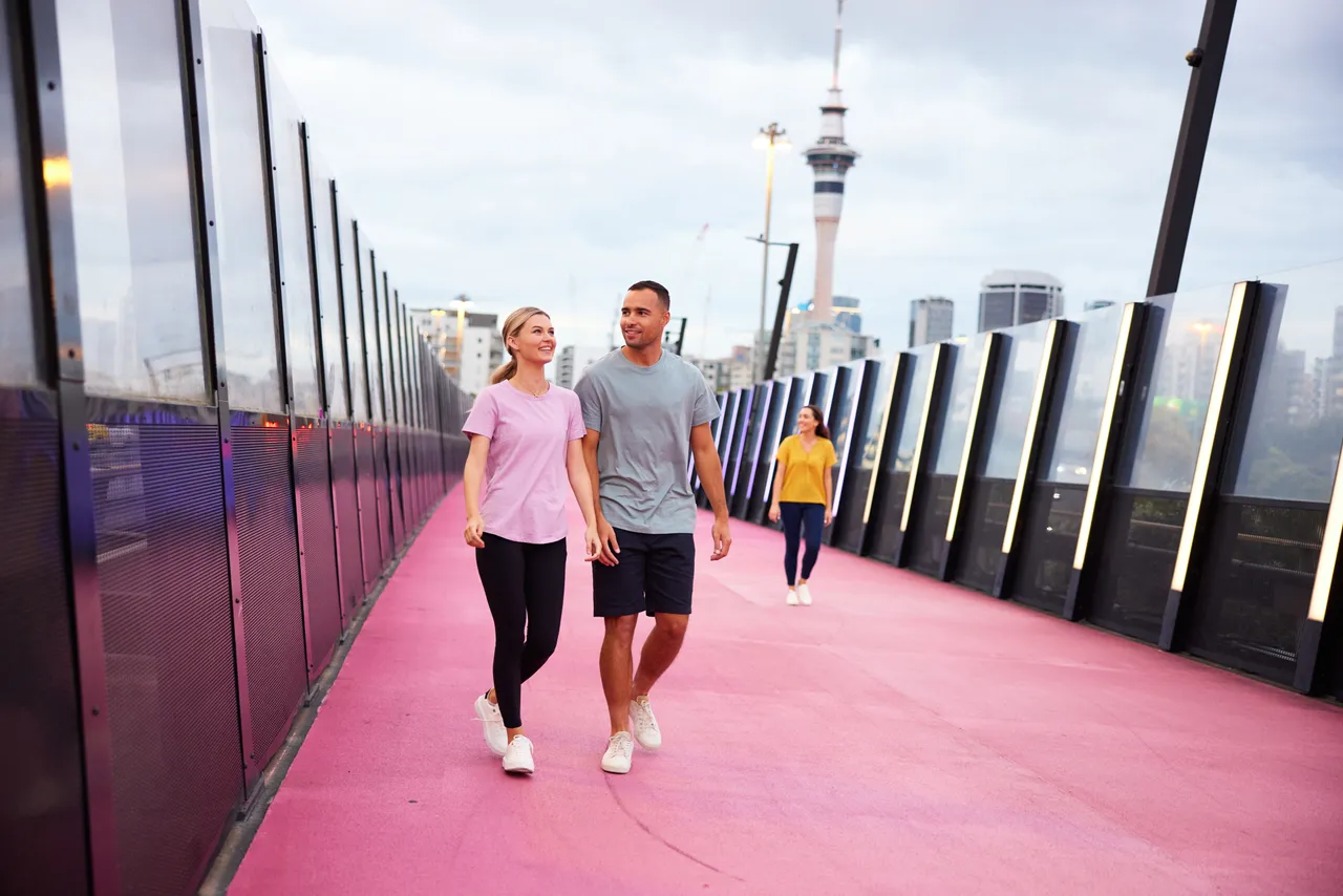 Auckland Brand Library - People walking along The pink path