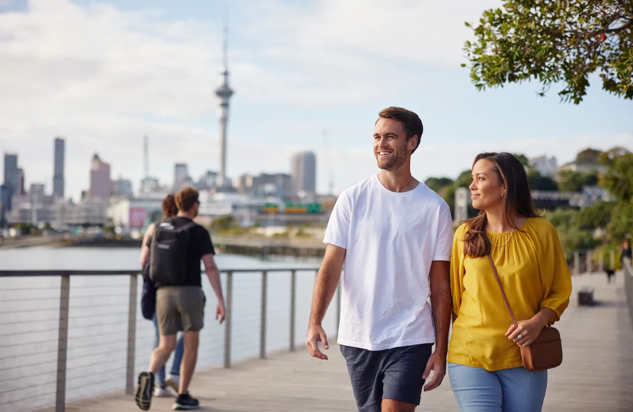 Couple admire the views along Westhaven Path