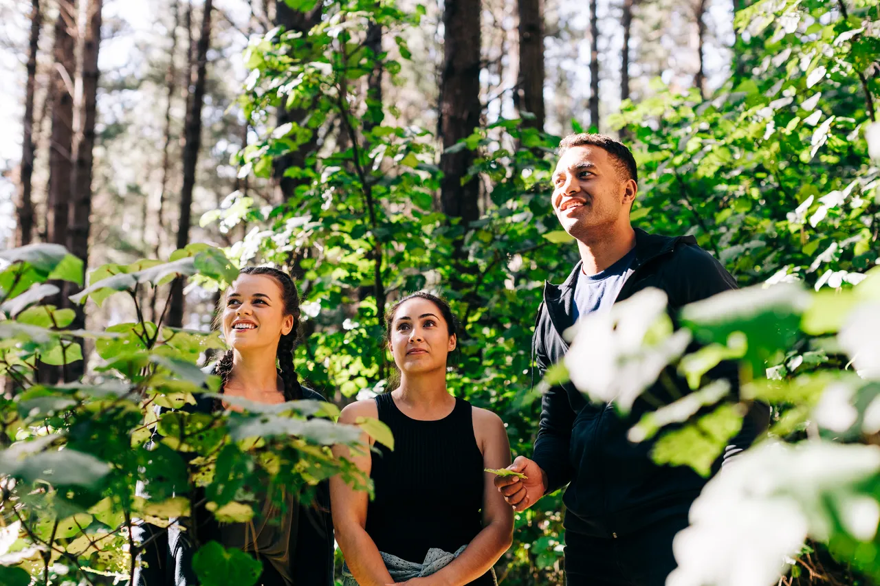 Group have a moment taking in the beautiful surrounding native bush