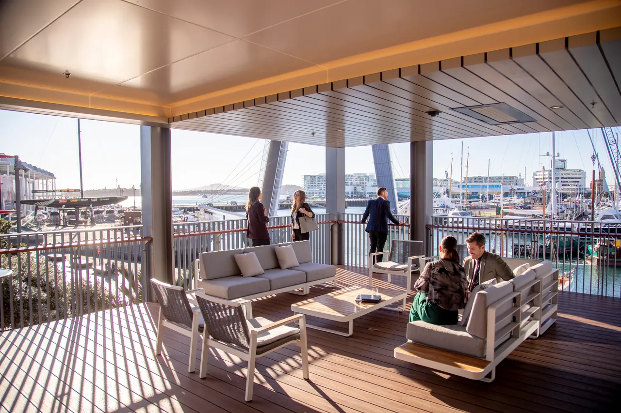 Delegates have meeting on terrace